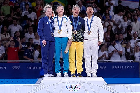 Medal ceremony for women's -52kg event in team judo competition